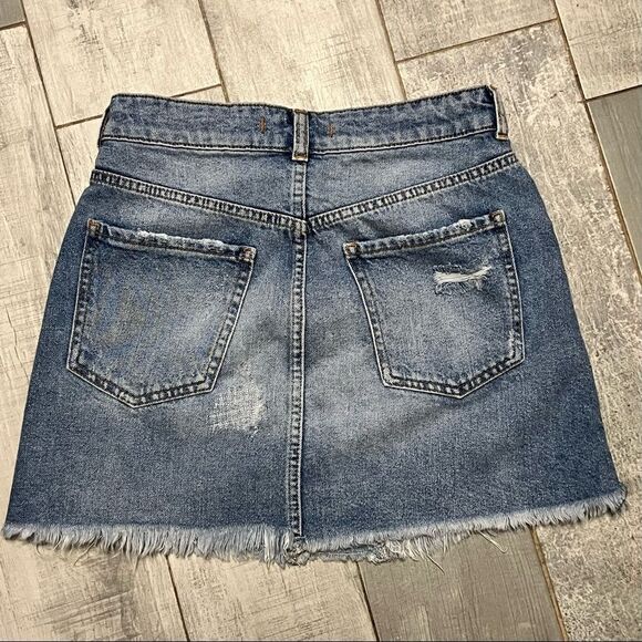 Free People Silver Pearl Crystal Side Stripe Embellished Denim Jean Mini Skirt 2 - Picture 7 of 8